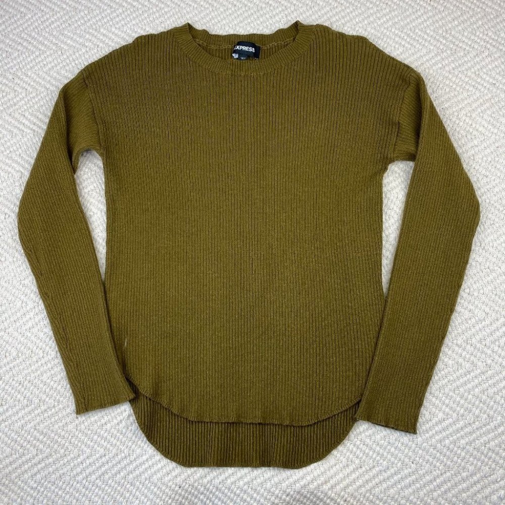 Express Medium Ribbed Fitted Crew Neck Sweater